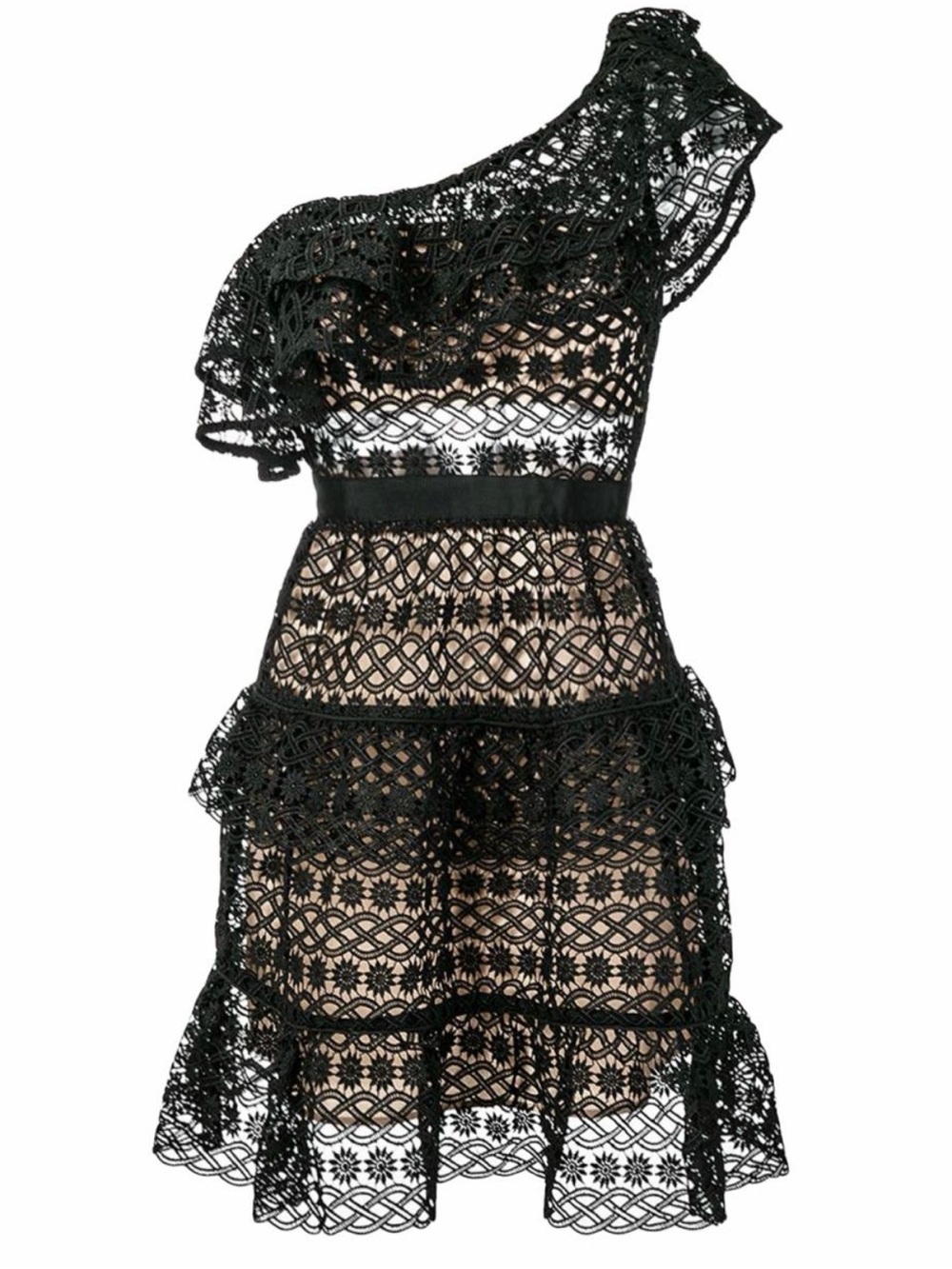 Self-Portrait Guipure Lace One Shoulder Mini Dress Black NWT Size 0 - Picture 3 of 12